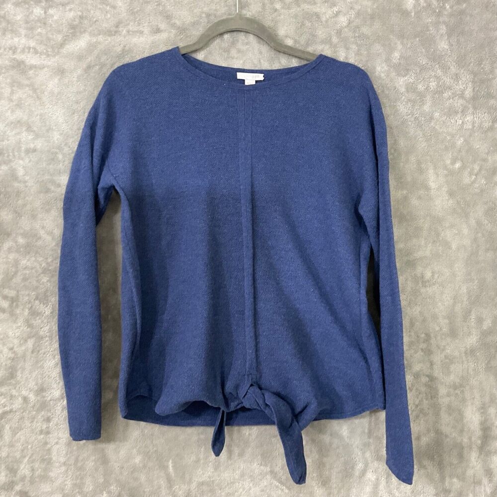 J Jill Blouse Front Tie cotton blend Knit Blouse top women’s S Blue Long sleeve